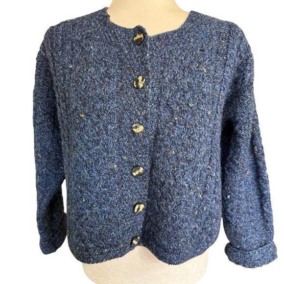 Vtg Women’s Blue Western Island Blue Wool Cardigan Sweater S Ireland Preppy Prep - Picture 1 of 12